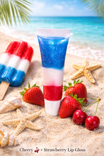 Load image into Gallery viewer, Red White &amp; Blue Lip Gloss – Cherry Strawberry Flavored, Shimmer Glitter, Non-Sticky Moisturizing Gloss
