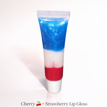 Load image into Gallery viewer, Red White &amp; Blue Lip Gloss – Cherry Strawberry Flavored, Shimmer Glitter, Non-Sticky Moisturizing Gloss
